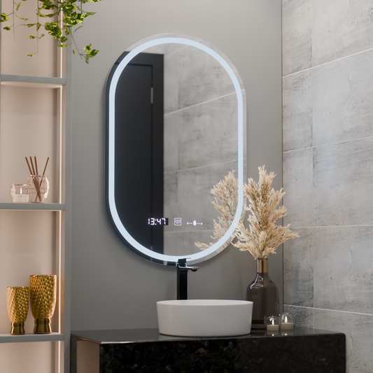 Lustro owalne LED 50x80cm Eminence MotionGlow Marcello Defog System Zegar i termometr Ściemnialny 