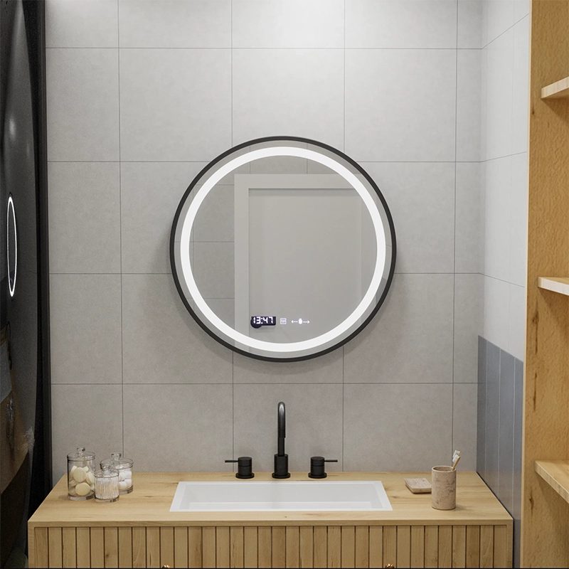 Okrągłe lusterko LED, 60 cm, Celeste Majesté noir Motionglow Marcello, system rozmrażania, zegar i termometr, Dokryty