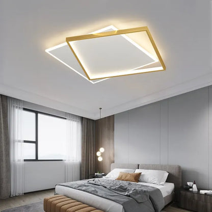 LED żyrandol z pilotem Solar 98W, 2 kwadraty, zimno/gorące/neutralne światło, niestabilne, białe złoto