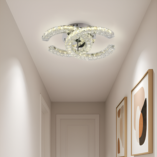 Żyrandol LED z pilotem i kryształem SHIA 27W, 2 okręgi, zimne/ciepłe/neutralne światło, ściemnialny, błyszczący chrom