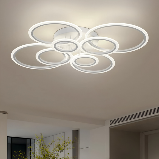 Żyrandol LED 130W Biały BETTY - 8 kółek, ściemnialny, zimne/ciepłe/neutralne światło 