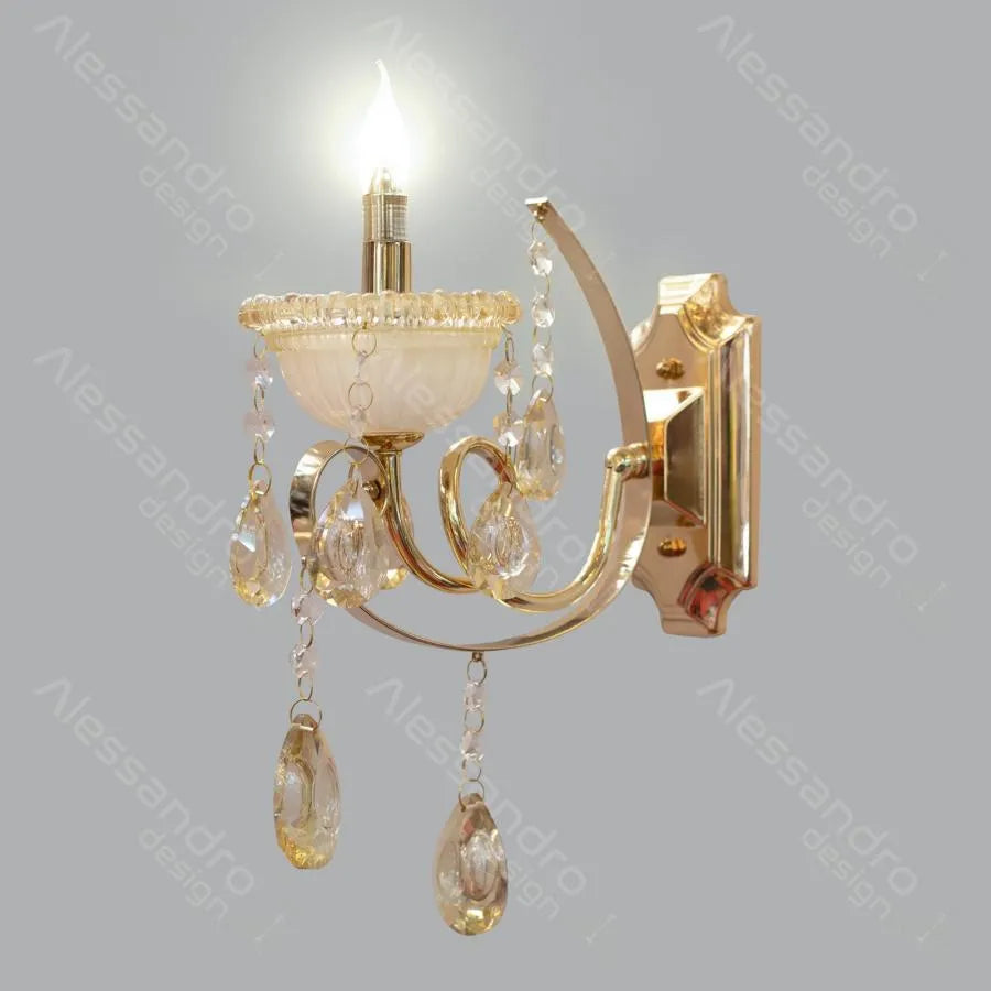 Lampa ścienna Giala, 1*E14, złoto, metal i kryształ