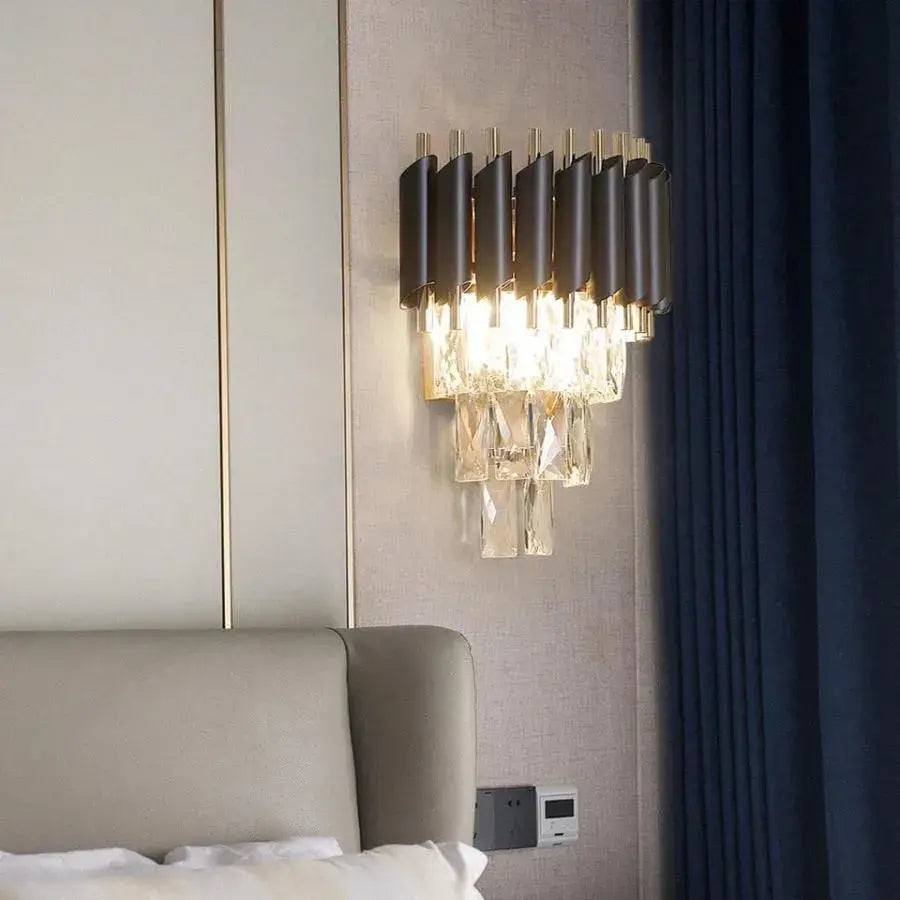 Lampa ścienna Mughi, 2*E14, metal i kryształ, czarno-złota