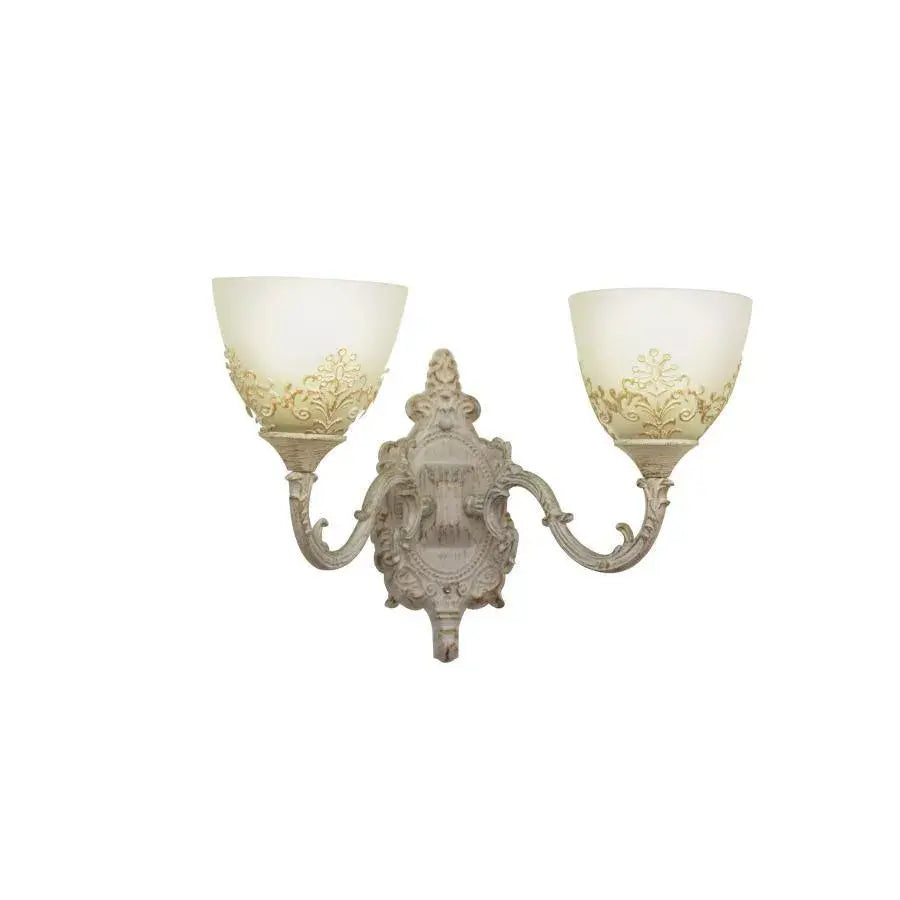Rustykalna lampa ścienna COTTAGE, 2*E27, biała, metal i szkło