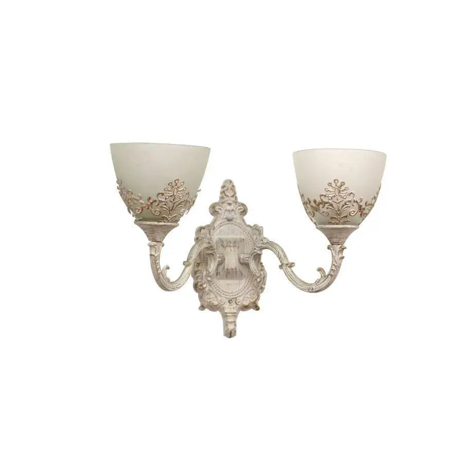 Rustykalna lampa ścienna COTTAGE, 2*E27, biała, metal i szkło