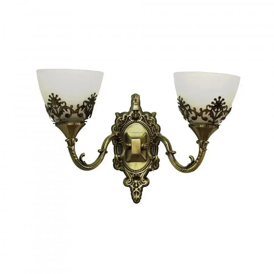 Rustykalna lampa ścienna COTTAGE, 2*E27, brąz z bielą, metal i szkło