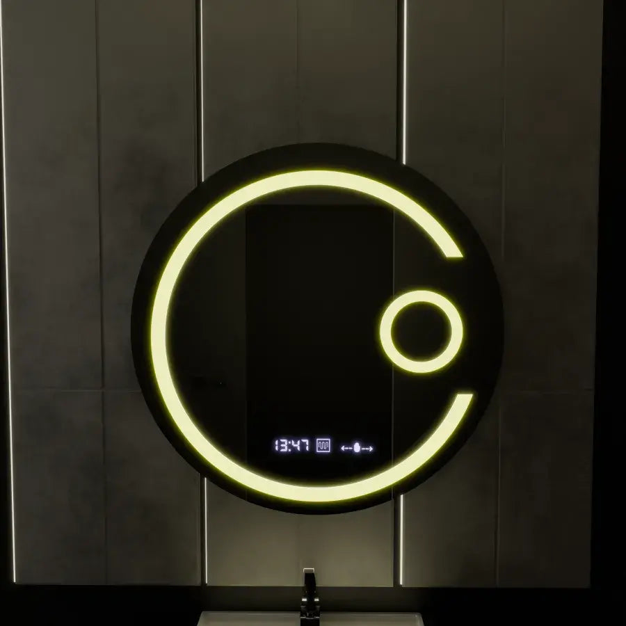 Okrągłe lustro LED 60 cm Visio MotionGlow Marcello Defog System Zegar i termometr Ściemnialna lupa kosmetyczna 