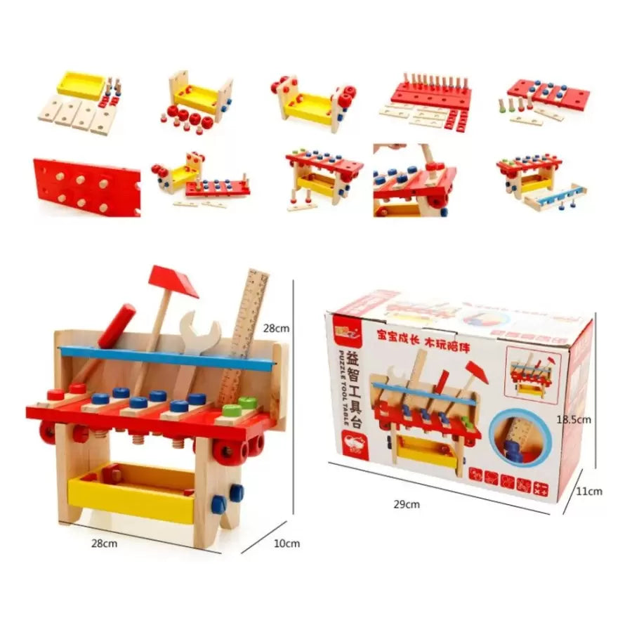 Drewniana ławka do zabawy z wkrętami Puzzle Tools
