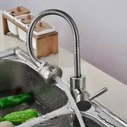 Bateria kuchenna elastyczna wylewka 2 strumienie głowica ceramiczna satynowa stal nierdzewna przyłącza w zestawie CF031