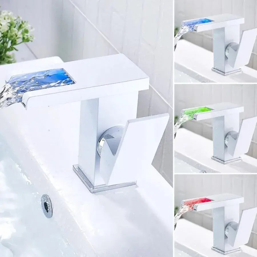 Bateria umywalkowa, biała, światło RGB, zmieniające kolor w zależności od temperatury wody, OD3011