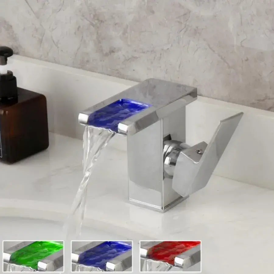 Bateria umywalkowa, chrom, światło RGB, zmiana koloru w zależności od temperatury wody, OD3014