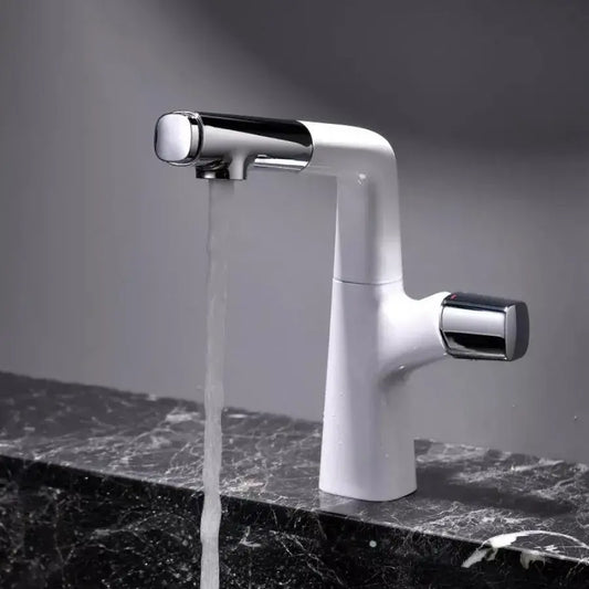 Bateria umywalkowa z wyciąganą wylewką prysznicową, mosiądz sanitarny, chrom i biel, MP016B/C
