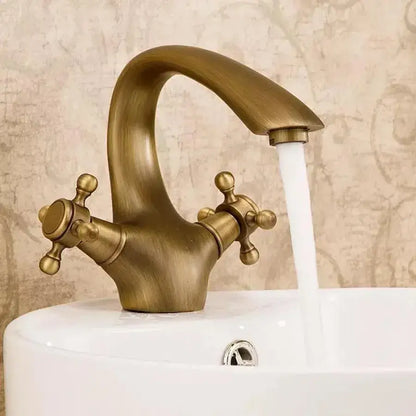 Bateria umywalkowa Swan Neck, mosiądz sanitarny, złoty, OD/2045