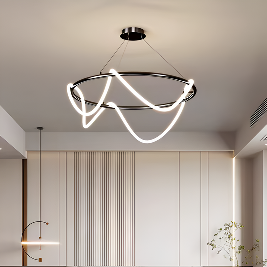 Żyrandol wiszący LED Celeste z akrylu, 91 W, z pilotem, ściemnialny, średnica 60 cm, 3000 K/4000 K/6000 K, czarny