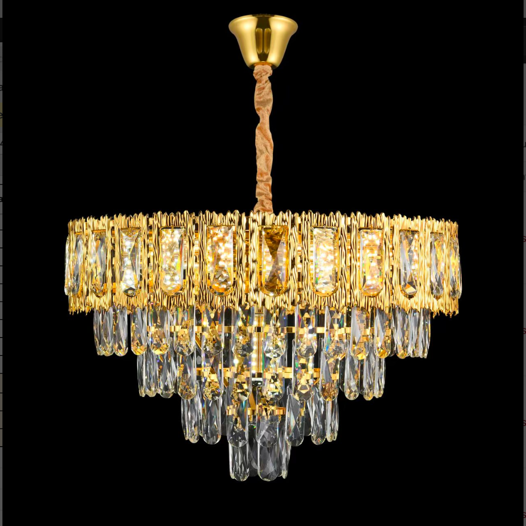 Candelabru Cristal CORONA Zaffiro 8xE14, Diametru 60cm, Auriu Lucios, Inaltime Regrabila
