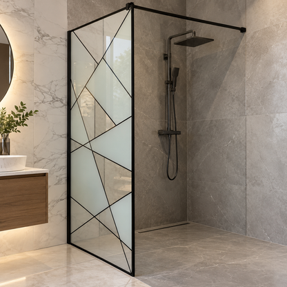VELIA Kabina prysznicowa typu Walk-In, 70x195cm, metalowa, przezroczysta i czarna