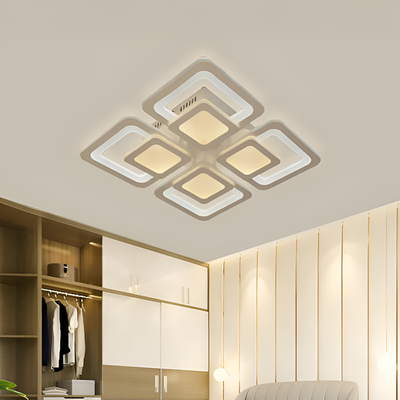 Żyrandol LED SUSAN 77W z pilotem, 4 kwadraty, światło zimne/ciepłe/neutralne, ściemnialny, biały 