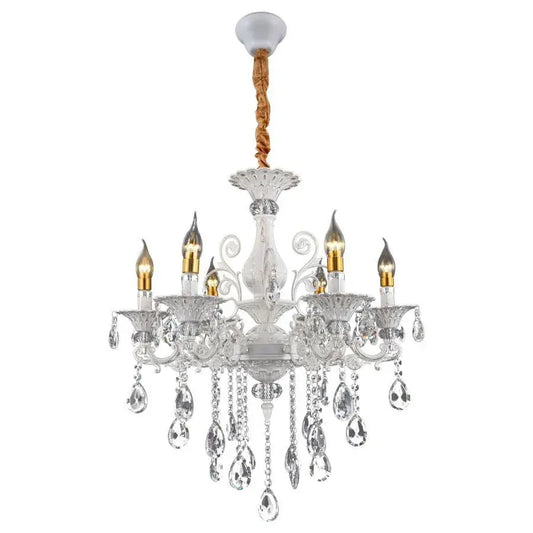 Żyrandol SANSSOUCI 6xE14 Kryształ i metal – Klasyczny design, regulowana wysokość, srebrno-biały
