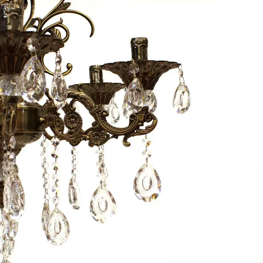 Żyrandol SANSSOUCI 6xE14 Metal i kryształ Regulowana wysokość Antyczny mosiądz