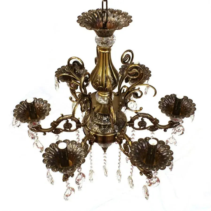 Żyrandol SANSSOUCI 6xE14 Metal i kryształ Regulowana wysokość Antyczny mosiądz