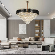 Żyrandol kryształowy VERSAILLES Supremo 12xE27, średnica 80 cm, błyszczące złoto i czerń, regulowana wysokość 