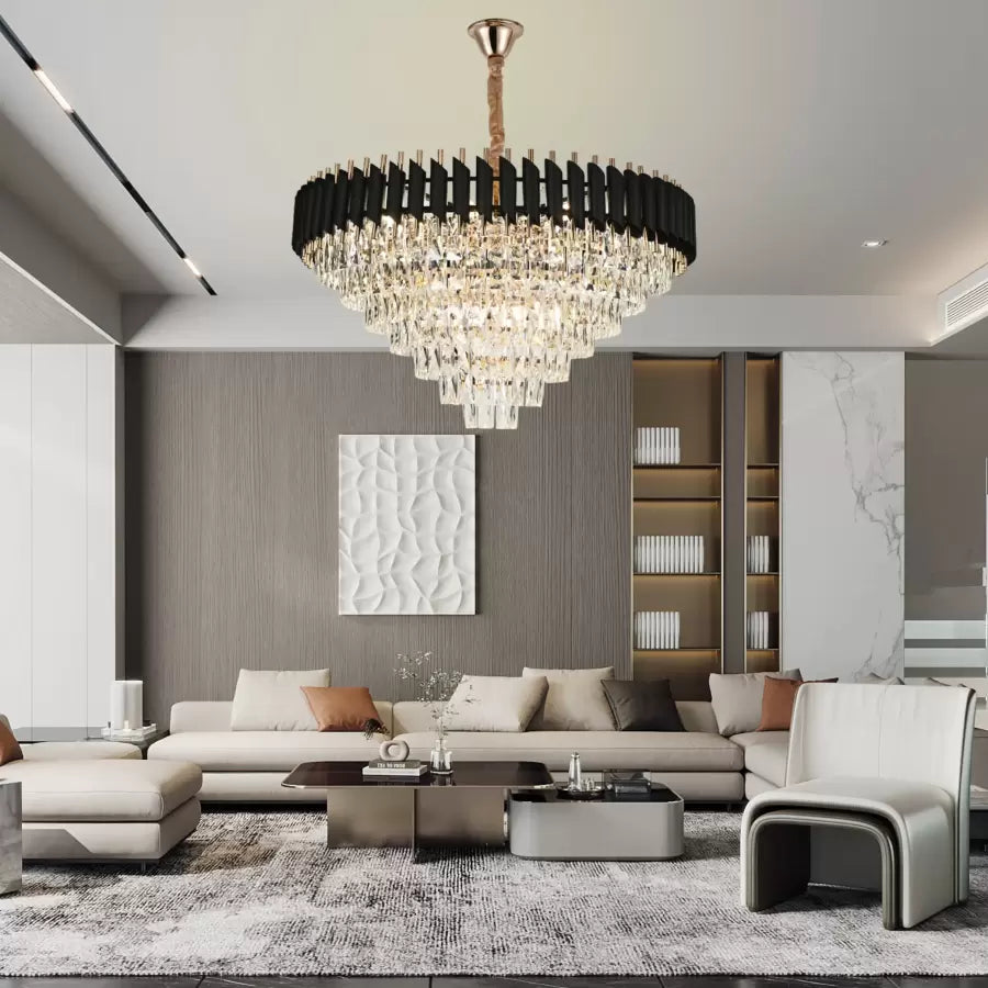 Żyrandol kryształowy VERSAILLES Supremo 12xE27, średnica 80 cm, błyszczące złoto i czerń, regulowana wysokość 
