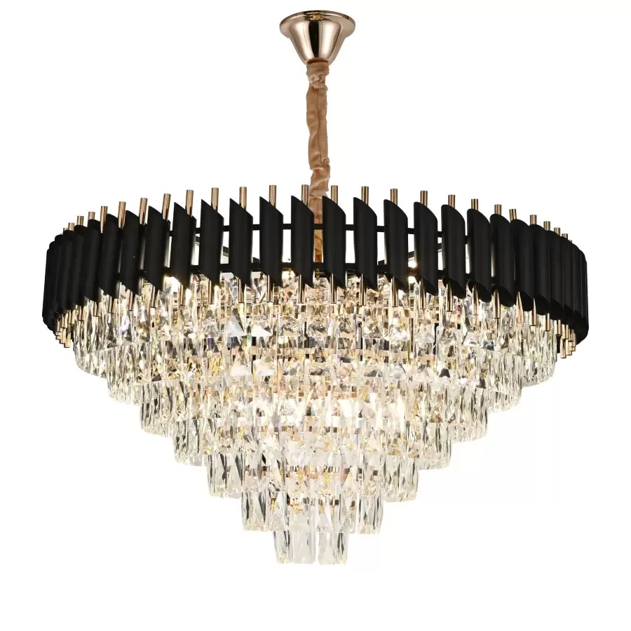Żyrandol kryształowy VERSAILLES Supremo 12xE27, średnica 80 cm, błyszczące złoto i czerń, regulowana wysokość 