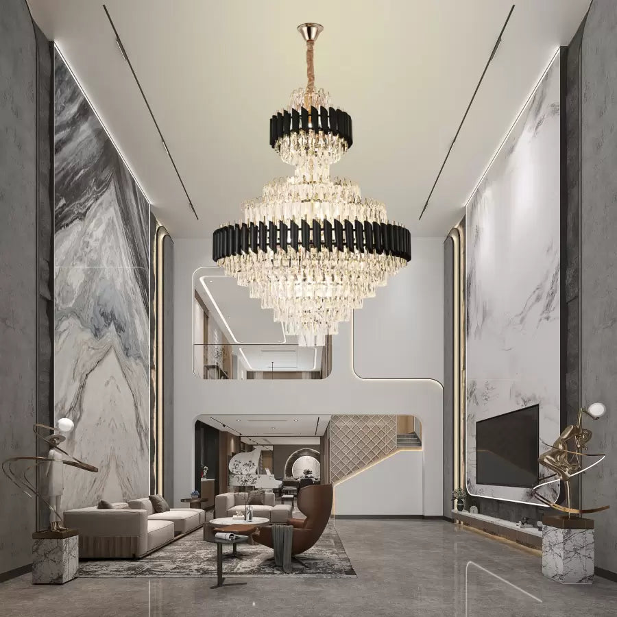Żyrandol kryształowy VERSAILLES Supremo Reale 20xE27, średnica 80 cm x wysokość 110 cm, błyszczące złoto i czerń, regulowana wysokość 