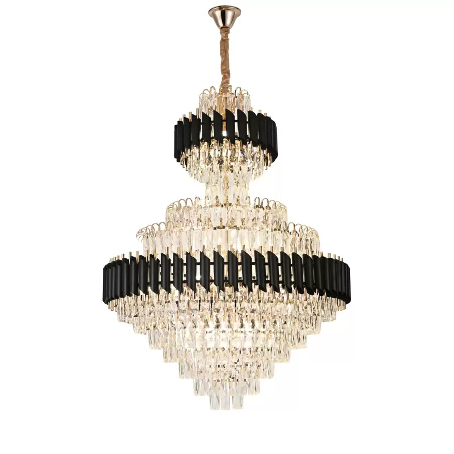 Żyrandol kryształowy VERSAILLES Supremo Reale 20xE27, średnica 80 cm x wysokość 110 cm, błyszczące złoto i czerń, regulowana wysokość 