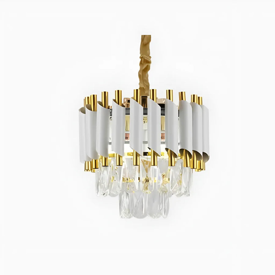 Żyrandol kryształowy VERSAILLES Petito 3xE14, średnica 30 cm, lśniące złoto i biel, regulowana wysokość