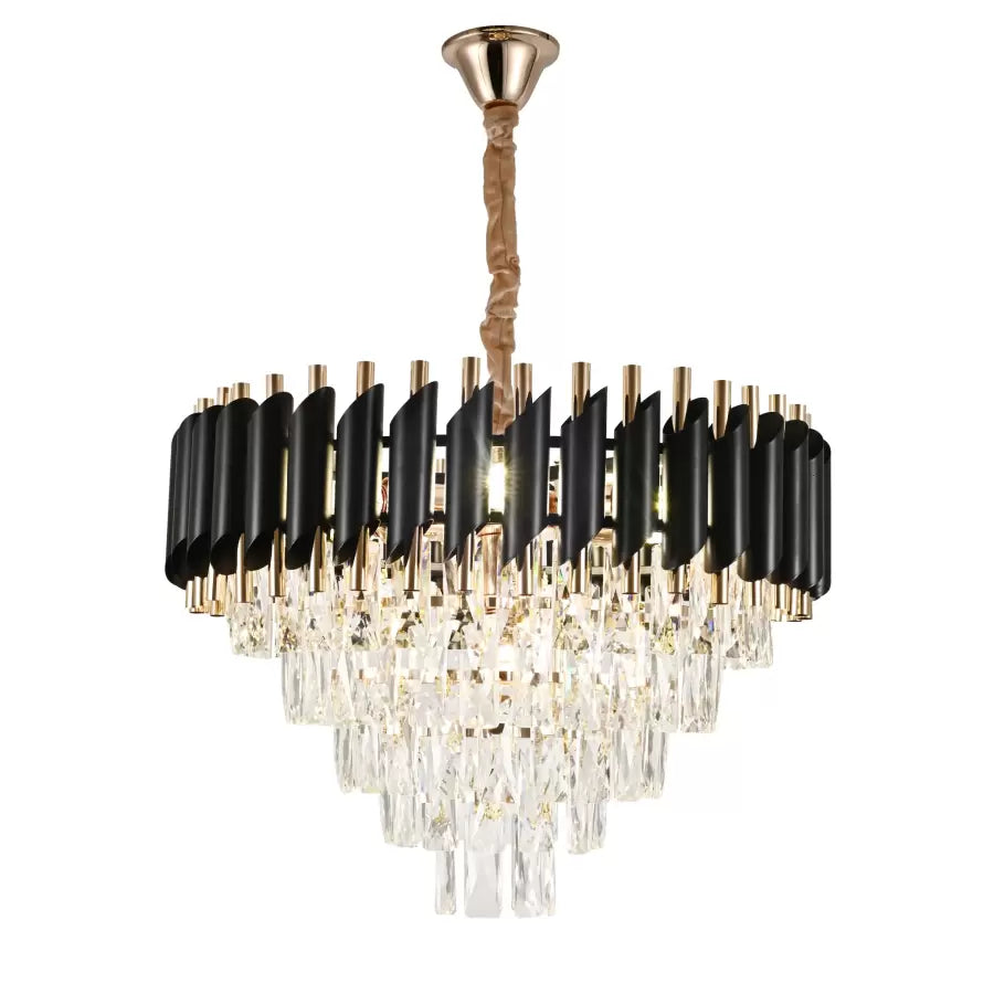 Żyrandol kryształowy VERSAILLES Eleganza 7x E14, średnica 49 cm, błyszczące złoto i czerń, regulowana wysokość 