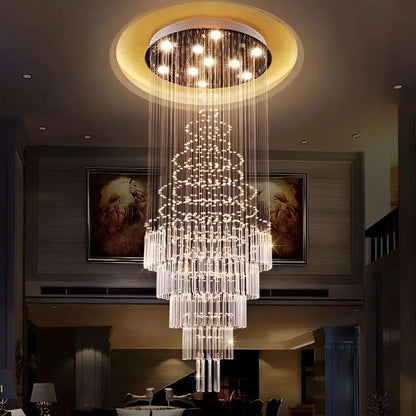 Żyrandol Kryształowy LED 80W AUGUSTA Złoty, Średnica 50cm, Wysokość 200cm, Model Drabinowy Żyrandol Kryształowy Domyślny Tytuł Alessandro Design