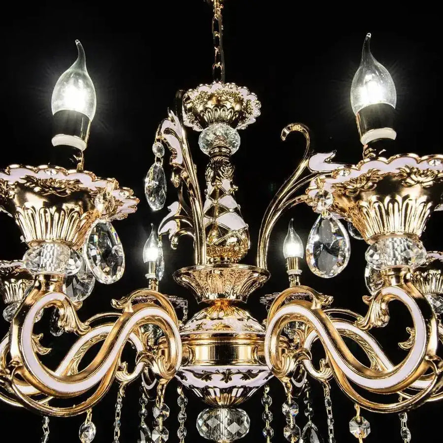 Żyrandol kryształowy Luciano, 6*E14, złoty, metal i kryształ 