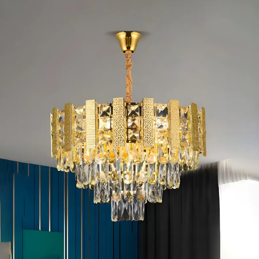 Żyrandol kryształowy PELES Eleganza 5xE27, średnica 49cm, błyszczące złoto, regulowana wysokość