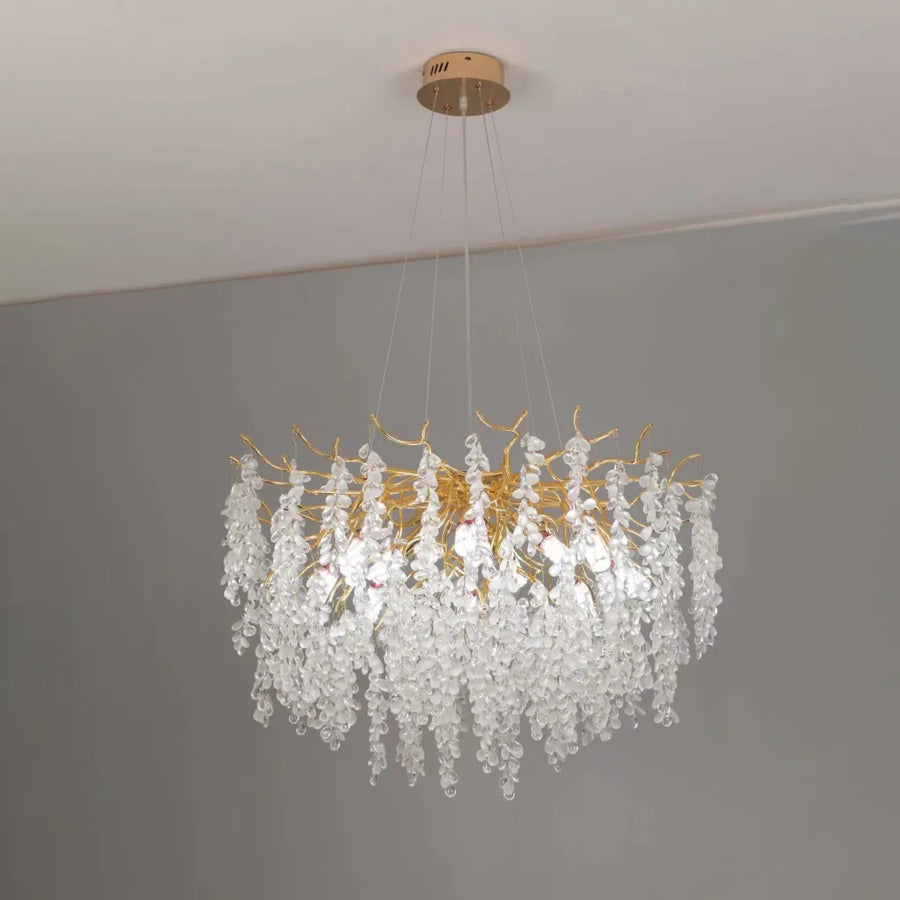 Żyrandol kryształowy WALTZ Cascade, 9x G9, złoty, 60 cm, regulowana wysokość