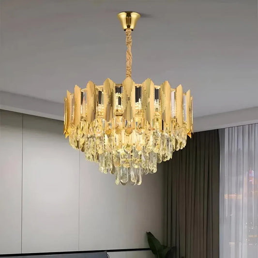 Żyrandol kryształowy HAMPTON Eleganza 7x E14, średnica 49 cm, błyszczące złoto, regulowana wysokość
