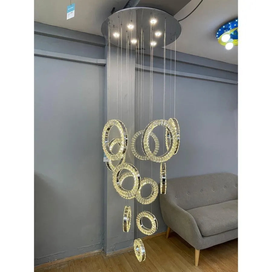 Żyrandol LED Cindy, 128 W, metal i kryształ, srebrny 