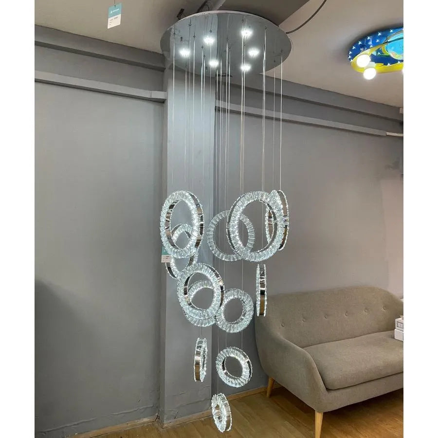Żyrandol LED Cindy, 128 W, metal i kryształ, srebrny 