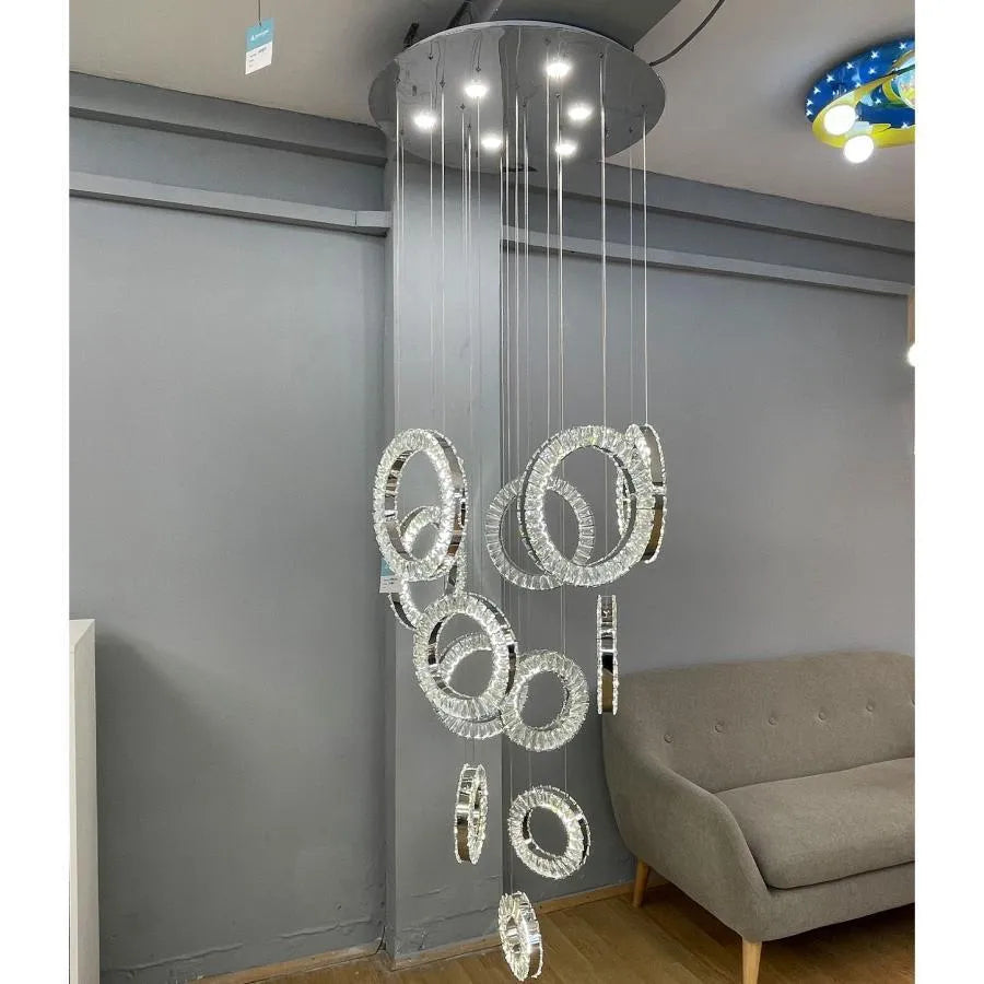 Żyrandol LED Cindy, 128 W, metal i kryształ, srebrny 