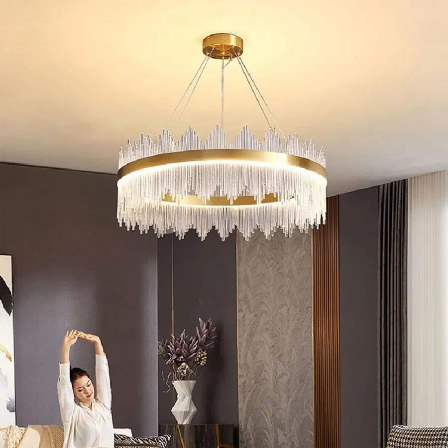Żyrandol LED z pilotem Lazaro 63W ściemnialny złoty 