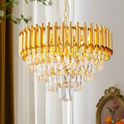 Żyrandol kryształowy VERSAILLES Eleganza 8x E14, średnica 49cm, złoty, regulowana wysokość