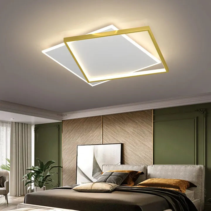 LED żyrandol z pilotem Solar 98W, 2 kwadraty, zimno/gorące/neutralne światło, niestabilne, białe złoto