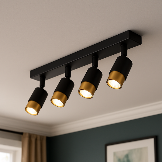 Reflektor LED z 4 żarówkami GU10, 3000K/4000K/6000K, kolor złoty, metal i akryl