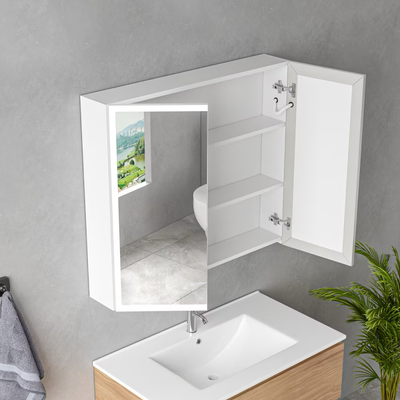 Lustro LED z Szafką MODA 80x70 cm Białe - Oświetlenie Obwodowe i Czujnik Dotyku