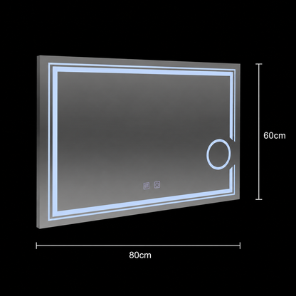 Lustro prostokątne LED, 80x60cm, zimne światło, CANTO Touch, system odmgławiania, możliwość ściemniania