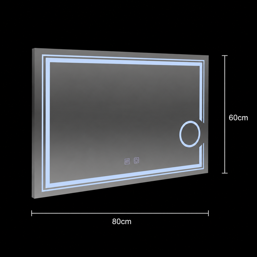 Lustro prostokątne LED, 80x60cm, zimne światło, CANTO Touch, system odmgławiania, możliwość ściemniania