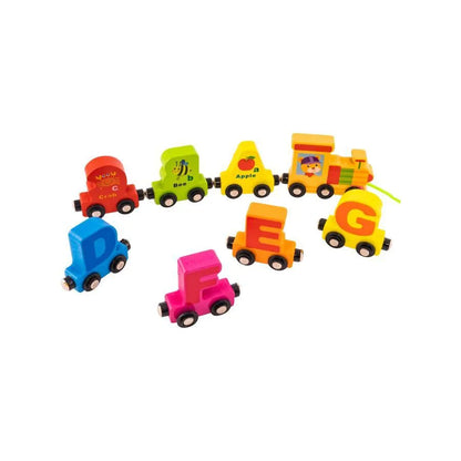 Gra edukacyjna Magnetyczny pociąg z wielokolorowymi literami i zwierzętami, 27 elementów, drewno