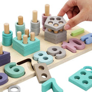 Montessori Wielofunkcyjna gra edukacyjna z liczbami, licznikami i figurami geometrycznymi, 80 elementów, drewno