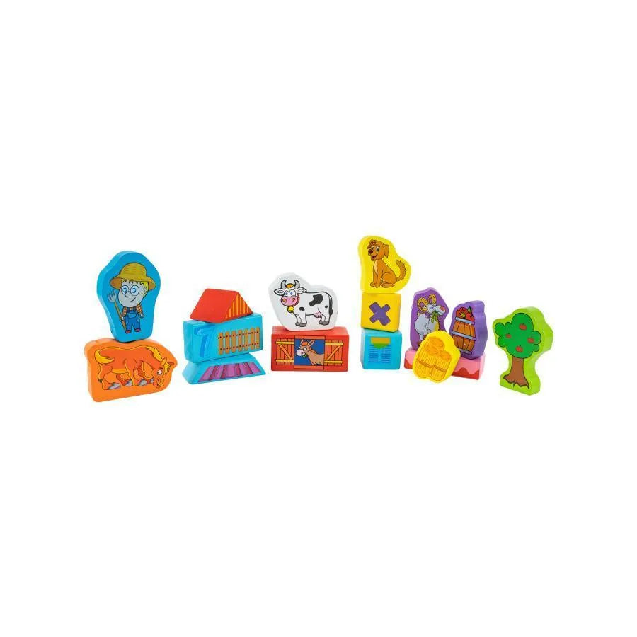 Puzzle kostkowe Farm Animals do budowy, 100 elementów, drewno