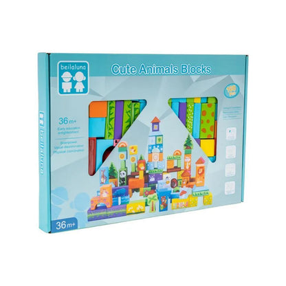 Puzzle kostkowe „Zwierzęta leśne” do budowy, 100 elementów, drewno